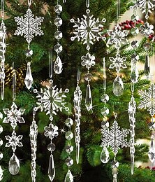 abordables -Lot de 18 décorations de Noël transparentes à suspendre pour sapin de Noël, glaçons en acrylique transparent et flocons de neige, décorations de Noël à suspendre pour sapin de Noël