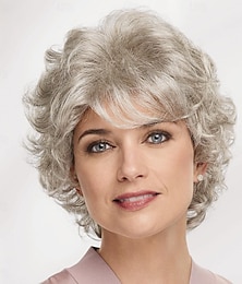 economico -Parrucche sintetiche Riccio Taglio asimmetrico Parrucca Corto Grigio Capelli sintetici Per donna Disegni alla moda Soffice Naturale Grigio
