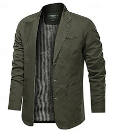 economico -Per uomo Giacca Attività commerciale Cocktail party Ricevimento di matrimonio Di tendenza Informale Primavera & Autunno 100% cotone Liscio Pulsante Tasche Comodo Monopetto Giacca Nero Kaki Verde