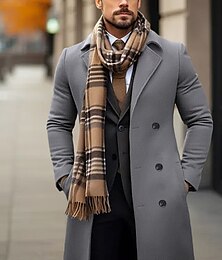 abordables -Hombre Abrigo de invierno Abrigo de lana Sobretodo Exterior Ropa Cotidiana Otoño invierno Poliéster Mantiene abrigado Ropa de calle Ropa Moda Ropa de calle Plano Bolsillo Diseño Botonadura Doble