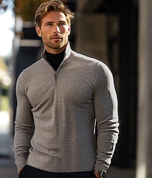preiswerte -Herren Stricken Normale Oberteile Einfarbig Viertelreißverschluss Strickware Neutral Outdoor Heim Bekleidung Herbst Winter Hellgrau S M L