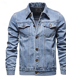 economico -Per uomo Giacca di jeans Casual / quotidiano Antivento Classico Jeans Primavera & Autunno Autunno inverno Tinta unita / tinta unita Informale Bavero Standard Nero Blu scuro Azzurro Giacca