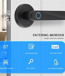お買い得  -スマート指紋ドアロック キーレスエントリー 生体認証ドアロック ハンドルセット付き キーロック解除をサポート インテリジェント tuya アプリ制御