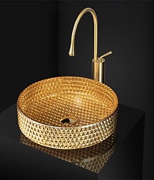 abordables -vasque de salle de bain ronde contemporaine en verre plaqué et robinet cascade au fini chromé