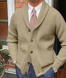 abordables -Hombre Pulóveres Chaqueta de Punto Vestido Suéter Tejer De Punto Color sólido Redonda Elegante Estilo retro Ropa Cotidiana Ropa Otoño Invierno Color Caquí M L XL