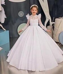 billiga -Brudnäbbsklänning Flickor Första nattvardklänningen Festklänning Bröllop Fest Prinsessa Ljuv Jul Karnival Rynkad Ensfärgat Axelbandslös Rund hals Vit 4 år +