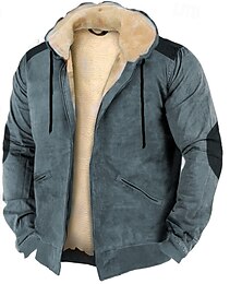 baratos -Homens Moletom com zíper Full Zip Hoodie Moletom de lã Azul Marron Verde Cáqui Com Capuz Bloco de cor Zip Up Patchwork Bolsos Desportos e Ar livre Diário Feriado Poliéster Retro Básico Casual Outono
