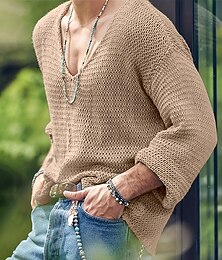 preiswerte -Herren Pullover Gerippt Stricken Standard Strick Schmaler Schnitt Glatt V Ausschnitt Moderne zeitgenössische Arbeit Freizeitskleidung Bekleidung Winter Dunkelmarine Khaki M L XL