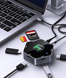 voordelige -8 in 1 usb hub lcd smart display type-c docking station met usb3.1 type-c 3.1 hd 4k@60hz sd/tf kaartsleuven 100w pd power delivery