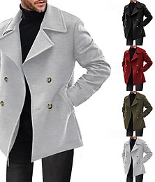 economico -Per uomo Peacoat Trench Giornaliero Da mare Autunno inverno Poliestere Tenere al caldo Capispalla Abbigliamento Di tendenza Classico Liscio Tasche Bavero Doppiopetto