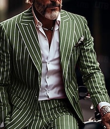 economico -Per uomo Giacca Attività commerciale Cocktail party Ricevimento di matrimonio Senza pantaloni eleganti Di tendenza Informale Primavera & Autunno Poliestere Strisce Pulsante Tasche Comodo Monopetto