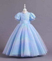 economico -Bambino Da ragazza Vestito da festa Tinta unica Manica corta Occasioni speciali Da principessa Poliestere Vestito da festa Estate Primavera 2-12 anni 4 anni + Champagne Rosa Blu