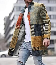 economico -Per uomo A quadri Geometria Cappotto invernale Cappotto Tenere al caldo Traspirante Comodo Lavoro Informale Ufficio Indossalo per lavorare Per uscire Tasche Stampa Autunno inverno Colletto alla