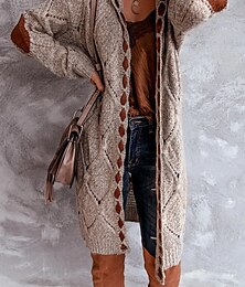 abordables -Femme Gilet Cardigan Rétro Vintage Vêtement de rue du quotidien Géométrique torsadé Capuche Lacet manche longue Hauts longs Tricoter Travail Vacances Sortie Kaki Automne Hiver