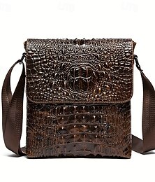 economico -Borsa a tracolla da uomo in pelle marrone con motivo coccodrillo, elegante borsa a tracolla in pelle per l'uso quotidiano e le occasioni casual