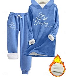 economico -Set di pigiama donna in 2 pezzi maglia a maniche lunghe e pantaloni stampa testuale comfort abbigliamento casual da casa con cordino solido comodo inverno