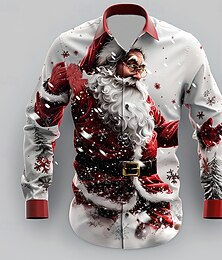 お買い得  -クリスマス 男性用 サンタクロース シャツ ボタンアップシャツ 長袖 カジュアル パーティーイブニングウェア 日常 秋 冬 春夏 シャツカラー ボタンアップ 3Dプリント イエロー ルビーレッド ブルー グリーン