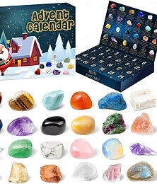 preiswerte -1 Stück Weihnachts-Adventskalender mit Edelsteinen, 24 natürliche Kristall-Edelsteine, Edelsteine zum täglichen Öffnen zum Lernen der Sammlung, Edelstein-Weihnachts-Adventskalender für Mädchen und