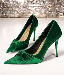 preiswerte -Grüne Stilettos aus Samt für Damen – elegante Pumps mit spitzer Spitze und Knotendetail für Abendpartys und besondere Anlässe
