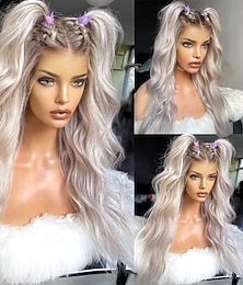 abordables -Perruque Cheveux vierges non transformés 13x4 devant en dentelle Cheveux Brésiliens Ondulé Multicolore Partie médiane Femme Densité 130% 150% avec des cheveux de bébé Cheveux Colorés Sans colle