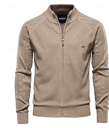 economico -Per uomo Cardigan A Coste Treccia Maglia Cerniera Jacquard Tinta unica Collo ripiegato Maglieria Neutro All'aperto Casual Abbigliamento Corte Inverno Primavera & Autunno Nero Blu marino S M L