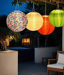 economico -Lanterna solare a globo da 12 pollici (30 cm) in stile cinese, luce a LED sospesa in nylon impermeabile IP65 per esterni, bianco caldo per giardino, festa, decorazione del cortile