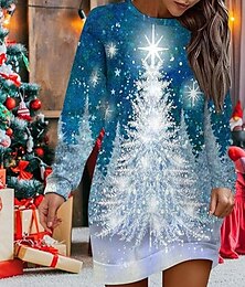 billige -Kvinne Maxi Kjole Sweatshirt Kjole Casual Kjole Petite Kjole Shift Kjole Elegant Stilig Jul Ferie Fest Regular Fit Julenisse Lang erme Crew Neck Lys Rød Rød Blå Mørk Blå