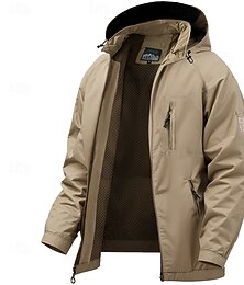 お買い得  -男性用 ジャケット レインコート シェルジャケット 防水 ライトウェイト スポーツ・アウトドア キャンピング＆ハイキング 刺繍 サイドポケット ジップフロント 秋 冬 フード付き 長袖 グリーン カーキ色 ダークブルー