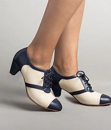 levne -dámské vintage dvoubarevné oxfordky - klasický šněrovací nízký podpatek pro retro kancelářské i běžné nošení