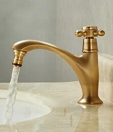 voordelige -badkamer wastafel kraan antieke messing enkele hendel een gat middenmontage wastafel badkamer wastafel kraan