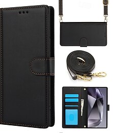 Χαμηλού Κόστους -τηλέφωνο tok Για Samsung Galaxy S24 S23 S22 S21 Ultra Plus A55 A35 A25 A15 5G S20 FE S25 Ultra Θήκη κάρτας πορτοφολιού Προστατευτικό για όλο το σώμα με τον Lanyard με λουράκι καρπού Ρετρό TPU PU δέρμα