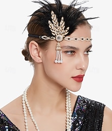 voordelige -Vintage flapper kostuum accessoires set – 1920s gatsby hoofdband, lange handschoenen, oorbellen, parelketting en sigarettenhouder voor themafeesten en cosplay