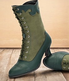 preiswerte -Grüne Schnürstiefeletten im viktorianischen Vintage-Stil für Damen mit gewelltem Rand und Brogue-Details – elegante High Heels für Cosplay, Steampunk und Retro-Outfits