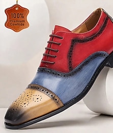 preiswerte -Oxford-Schuhe aus hochwertigem Rindsleder für Herren – mehrfarbige Brogue-Schnürschuhe mit Flügelkappen-Design