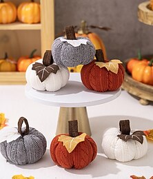 abordables -6 ornements de citrouille en tricot d'automne, décorations d'Halloween de Thanksgiving, ornements suspendus de citrouille orange, figurines de citrouille en tricot de festival de récolte, décoration
