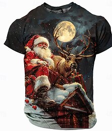 お買い得  -クリスマス メンズ サンタクロース 3D Tシャツ サンタクロース 鹿 ファッション アスレジャー 3Dプリント Tシャツ ストリート スポーツ アウトドア ブラック 半袖 クルーネック 夏 春 衣類 アパレル S M L XL XXL XXXL