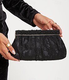 preiswerte -Elegante schwarze Abend-Clutch aus Spitze für Damen mit Perlenbesatz und Kettenriemen – perfekt für Hochzeiten, Partys und formelle Anlässe