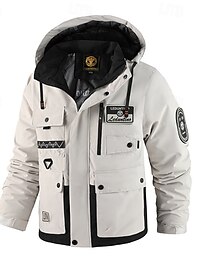 billige -Herre Utendørs jakke Vinterfrakk Regnfrakke Lomme VANNTETT Polyester Dagligdagstøy Stevnemøte Feriereise Normal Mote Fritid Bekvem Hold Varm Vanntett Høst vinter Ensfarget / vanlig farge Blå Oransje