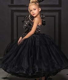 abordables -Bebé Chica Vestido de Fiesta Lentejuela Sin Mangas Rendimiento Malla Estilo lindo Princesa Poliéster Sobre la rodilla Vestido tubo Vestido de Tul Verano Primavera Otoño 3-7 años 4-7 años Negro Blanco