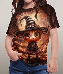 economico -Da ragazza 3D Cartoni animati Zucca maglietta T-shirt Manica corta Estate Primavera Di tendenza Essenziale Bambino 4-12 anni Girocollo Esterno Informale Giornaliero Standard