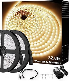 abordables -Bande lumineuse LED blanche 2 x 16 pieds, lumière chaude, lumière blanche, rouge, bleu, vert, bande lumineuse blanche, 600 LED 2835, ruban lumineux flexible, corde lumineuse 12 V, convient pour armoire de cuisine, chambre à coucher, garde-robe