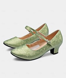 ieftine -pantofi de dans vintage mary jane verzi de damă, cu model floral jacquard și toc bloc, perfecți pentru evenimente de dans de sală, latin și formale