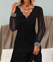 olcso -Női Hüvelyruha Maxiruha Háló Elegáns V-alakú Hosszú ujj Fekete Szín