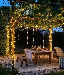 economico -luci a stringa a LED solari impermeabili, luci natalizie da esterno da 5 m-20 a 22 m-200 LED per decorazioni da giardino, matrimonio, festa e festività