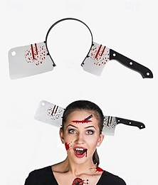 abordables -Diadema de Halloween con cuchillo ensangrentado: accesorio aterrador para la cabeza con forma de cuchillo para fiestas de disfraces de Halloween, cosplay y bromas