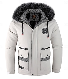 رخيصةأون -رجالي جاكيت شتوي معطف رياضي جاكيت لرياضة المشي حديقة رياضة في الهواء الطلق التخييم والتنزه مقاوم للماء جاكيت ضد الرياح قبة فرو الخريف الشتاء لون الصلبة نشيط مع قبعة عادية أسود أبيض جاكتس