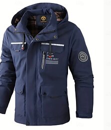 billiga -Herr Vinterjacka Sportrock Regnrock Vandringsjacka Utomhus Camping och vandring Vattentät Vindtät jacka Dragkedja Ficka Höst Vinter Ensfärgat Mode Streetwear Huva Normal Mörkröd Gul Ljusgrön Rosa