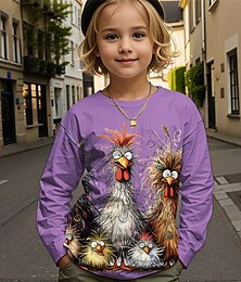 economico -Da ragazza 3D Pop art Animali Pulcino maglietta T-shirt Manica lunga Primavera Autunno Di tendenza Essenziale Bambino 4-12 anni Girocollo Esterno Informale Giornaliero Standard