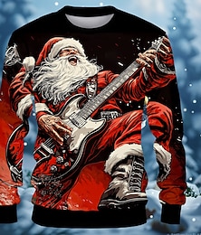 abordables -Noël Homme père Noël Instrument de musique Sweats Sweat-shirt Sweat shirt manche longue Sweat-shirt Col Ras du Cou Frais Roche 3D effet Vêtement de rue Festival Col ras du cou Hiver Printemps