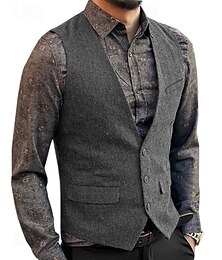 economico -Per uomo Gilet Gilet da completo Panciotto Matrimonio Abiti da sera per feste Festival Vintage Informale Misto cotone Tinta unita Monopetto - 1 bottone A V Taglia piccola Nero Vino Rosso Blu marino
